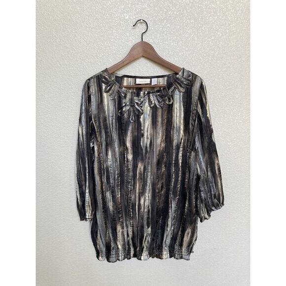 NWOT Chicos Brown Gold tunic blouse size 1 womens medium neutral 3/4 sleeve - Picture 1 of 4